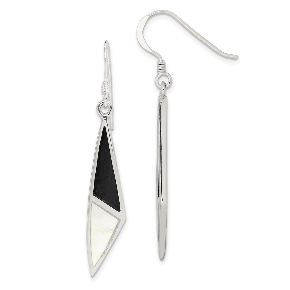 925 Sterling Silver Genuine Polished Onyx Mother Of Pearl Dangle Earrings 109$
